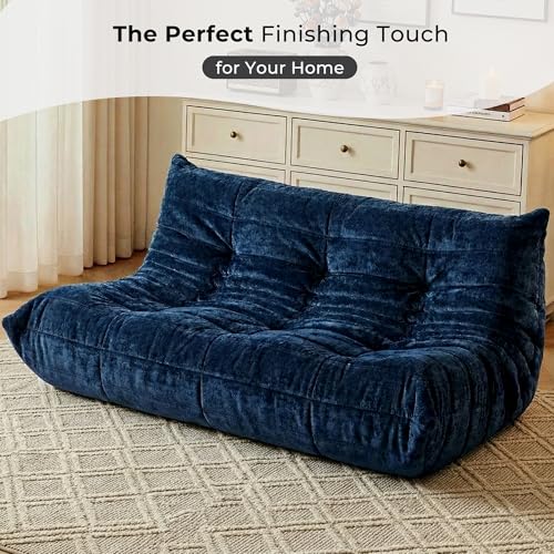 Image of HABUTWAY Giant Bean Bag Chairs Lazy Sofa for Adults,3 Seater,Navy Blue | 3 Seater Fireside Chair, Memory Foam Lazy Large Floor Bean Bag Sofa for Living Room, Bedroom, Dorm, Office