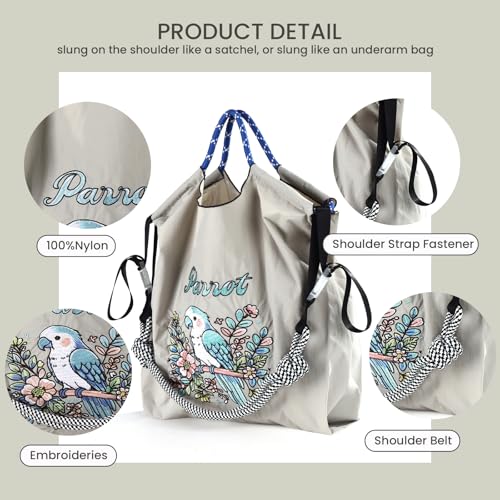 Women's Fashion Nylon Embroidered Parrot Handbag, Designed for Shopping, Travel, Beach, and Birthday Gifts2