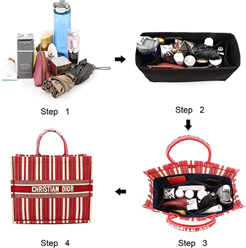 Image of GREENSHEEP Felt Purse Organizer Insert for Handbags, Tote, Hobo Bag Storage Divider with Removable Metal Zipper Cover