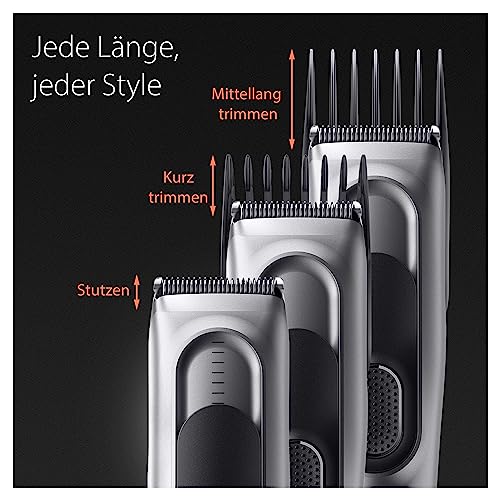Braun Haarschneider Series 7, Haarschneidemaschine und Rasierapparat für Herren, Haartrimmer mit Ultrascharfe Klingen, 17 Längen, 2 Kammaufsätze, 50 Min. Akku, Abwaschbar, HC7390, Grau