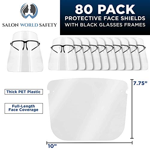 Image of TCP Global Salon World Safety Face Shields with Black Glasses Frames (20 Packs of 4) - Ultra Clear Protective Full Face Shields to Protect Eyes, Nose, Mouth - Anti-Fog PET Plastic, Goggles