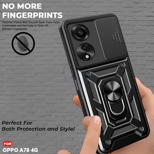 Image of AESTMO Tough Armor Oppo A78 4G Bumper Back Case Cover | Ring Holder & Sliding Camera Shield Cover | 360 Degree Protection Back Case Cover for Oppo A78 4G (Black)