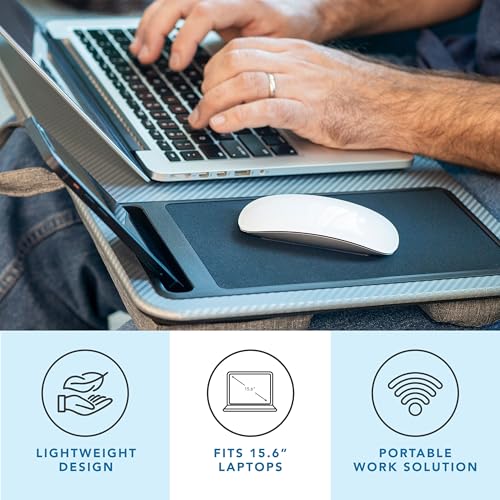 Image of LAPGEAR Home Office Left-Hand Lap Desk - Silver Carbon, Fits 15.6 inch Laptops | Built-In Mouse Pad & Phone Slot, Integrated Device Ledge, Dual-Bolster Microbead Cushion, Carry Handle