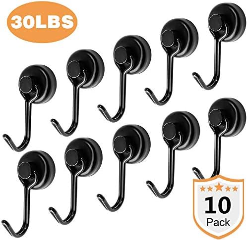 harmiey 30LB Magnetic Hooks Heavy Duty Neodymium Rare Earth Magnetic Hangers with 3M Metal Rubber, Strong Corrosion…