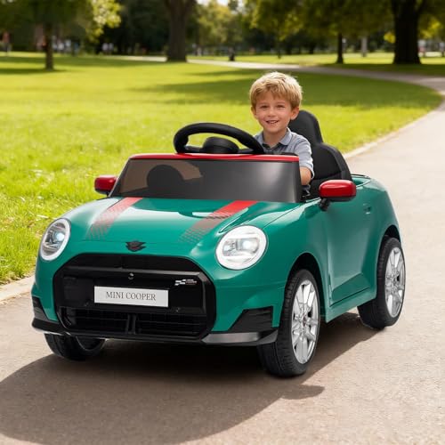 Voiture Électrique Enfant avec Télécommandé Vitesses 3 Km/h,12V Véhicule Électrique sous Licence Mini Cooper,Klaxon, LED Et Musique Garcon Fille 3-6 Ans