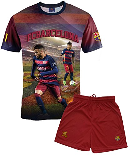 FC Barcelone Ensemble Maillot + Short Barça - Neymar Junior - Collection Officielle Taille Enfant garçon 14 Ans