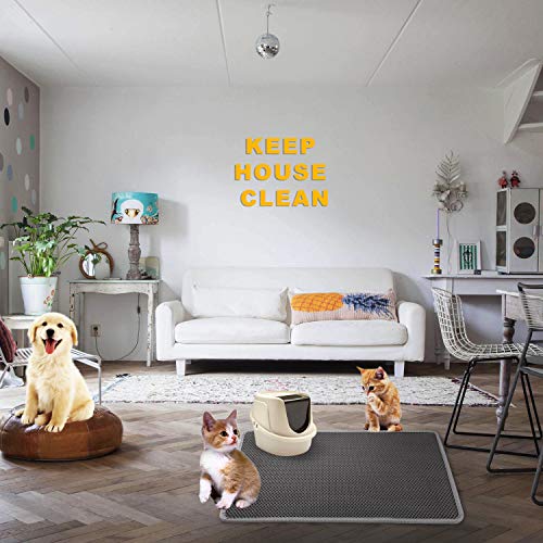Image of Cat Litter Mat 30 inch x 24 inch LARGE Size, Urine Proof Waterproof Sleeping Pad, Premium EVA No Phthalate, Washable Easy Clean, Trapping for Litter Box Anti Tracking Kitty Mats Gray