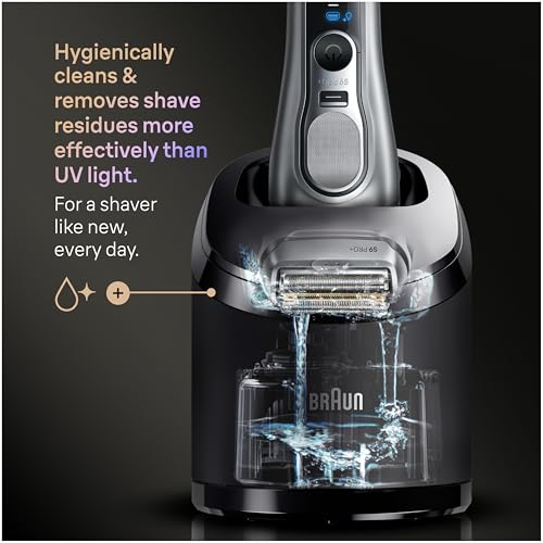 Image of Braun Series 9 PRO+ Electric Shaver for Men, Wet & Dry Foil Razor, 6-in-1 SmartCare Clean & Charge Center, Built-in Precision ProTrimmer, Travel Case, Silver 9667cc