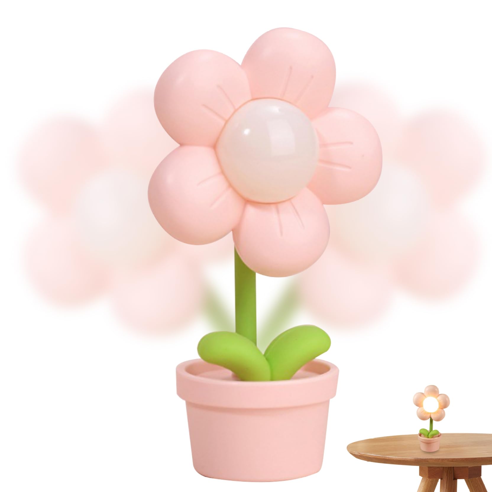 Ameble Cute Night Light Mini Flower Table Lamp Battery Operated Adjustable Head Aesthetic Desk Lamp for Kids Girls Bedroom Room Decor