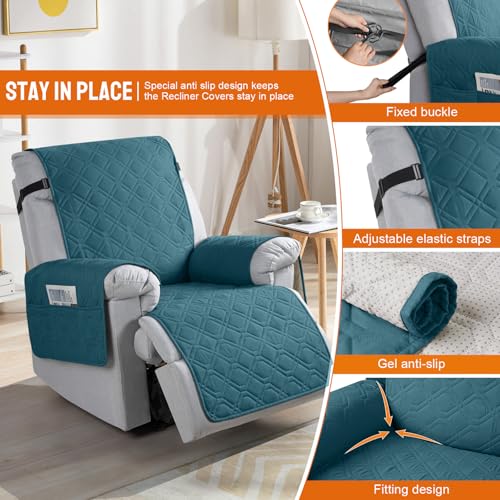 Image of VANSOFY 100% Waterproof Recliner Chair Covers, Recliner Cover Non-Slip Dog Chair Cover Furniture Protector Washable Slipcover with Pocket, Elastic Straps for Pets, Dogs(Peacock Blue, 28 inch)