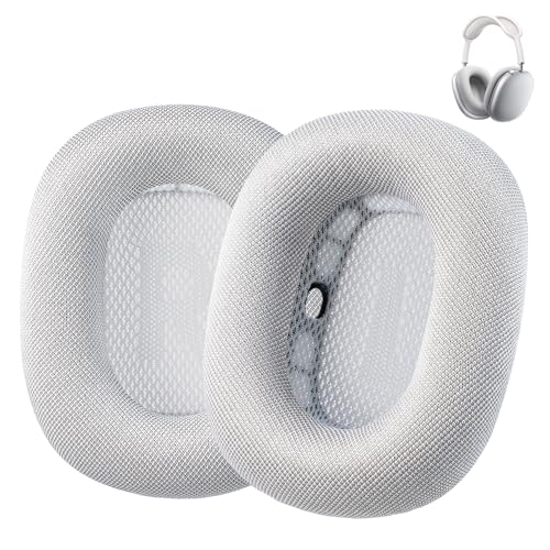 AHG Accessory House Global Verbeterde vervangende airpods max oorkussens compatibel met Apple AirPods Max hoofdtelefoon (zilver). Siliconen gevoerd gaas/schuim met hoge dichtheid/sterke magneet