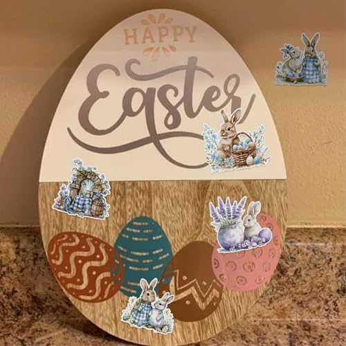 Image of 100 Pcs Easter Bunny Stickers - Watercolor Rabbit & Blue Gingham Pattern, 100 Piece Set for Easter Basket Stuffers, Party Favors, Crafts & Spring Decorations