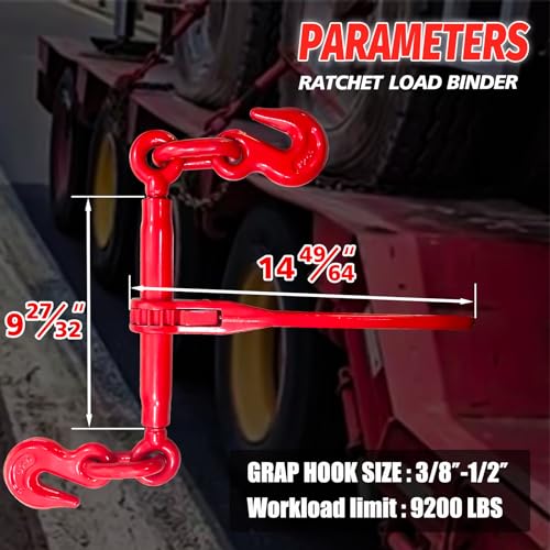 Image of Ratchet Chain Binders 3 /8'' - 1 /2'', Load Binder with G70 Grab Hooks, 3 /8 inch Binder - Adjustable Tie Downs for 3 /8 Chains, 9200 Pounds Working Load Limit- Heavy Duty Ratchet Binders for Towing (2 Pack)