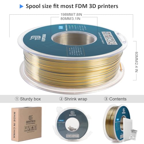 Image of Geeetech Silk PLA Filament 1.75mm Silk Dual Color Filament, Coextrusion Dichromatic Metal-Like Shiny Consumable 1kg (2.2lbs) 1 Spool, Dimensional Accuracy + /- 0.02 mm, Gold Silver