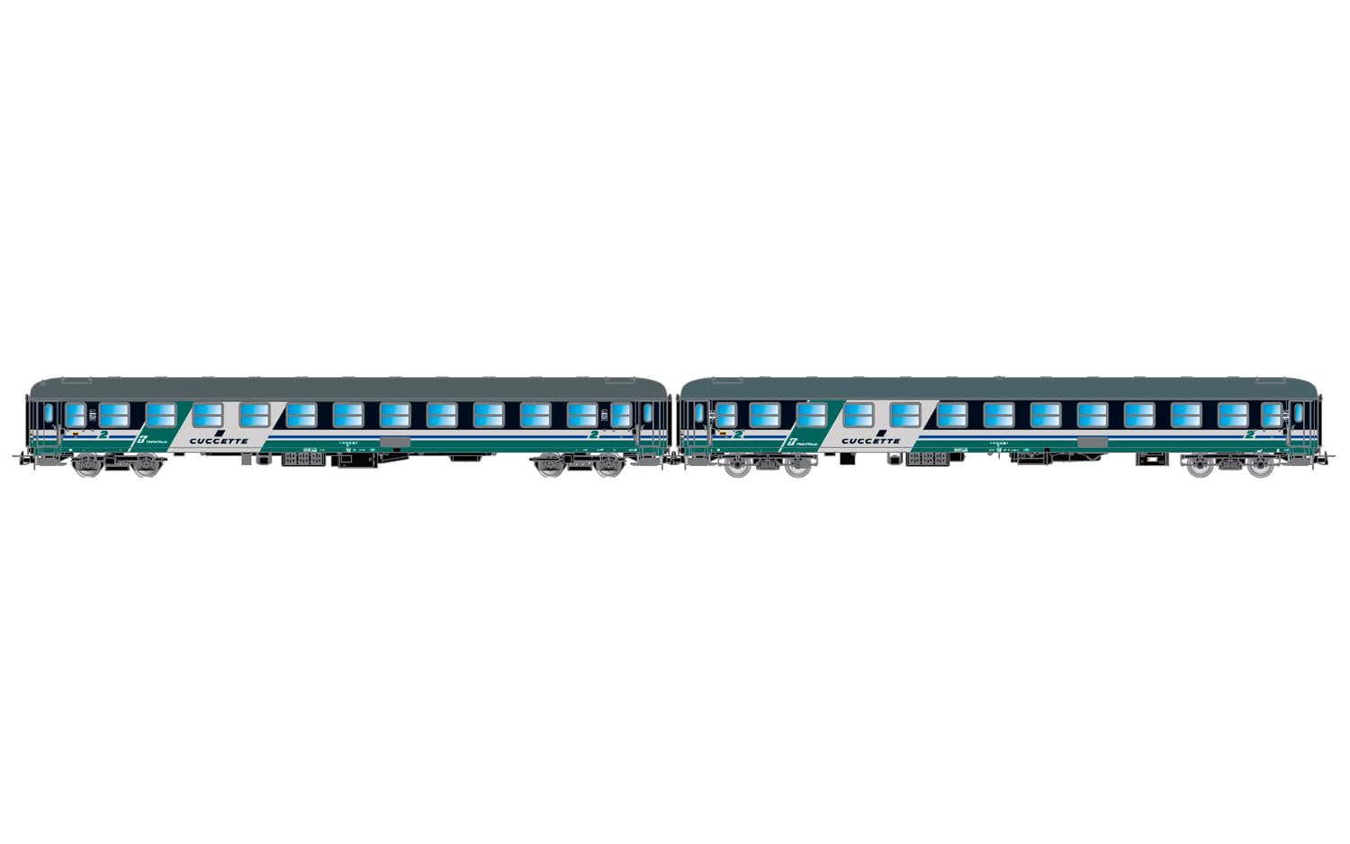 Rivarossi HR4376 FS, 2-unit pack UIC-X couchette coaches type 1968, XMPR livery, ep. V Passenger Coaches, Blue/Grey