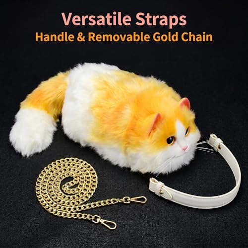 Image of Realistic Puffy Plush Cat Shaped Crossbody Handbag for Women