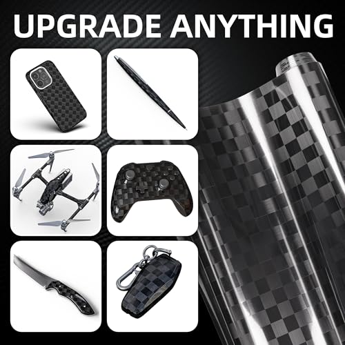 Image of Lypumso Carbon Fiber Vinyl Wrap, High Gloss Black Vinyl Film with Air Release Technology Suitable for Auto Exterior Interior Decor, Glossy Grid Brushed Metal Self Adhesive Decal for Cars 1ft x 5ft
