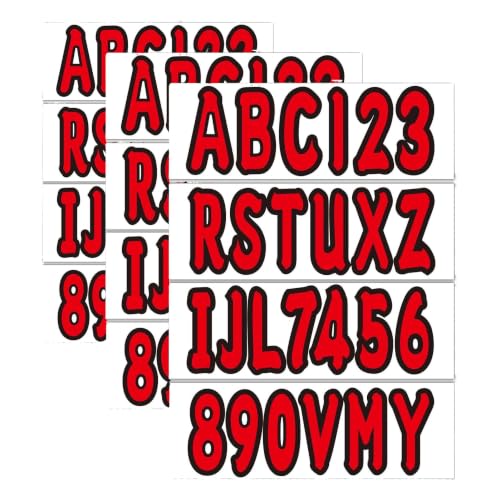 Image of 4 Sets 3 inch Marine Alpha-Numeric Registration Numbers and Letters Sticker Decal Kits for Boats & Personal Watercraft Red (Pack of 3)