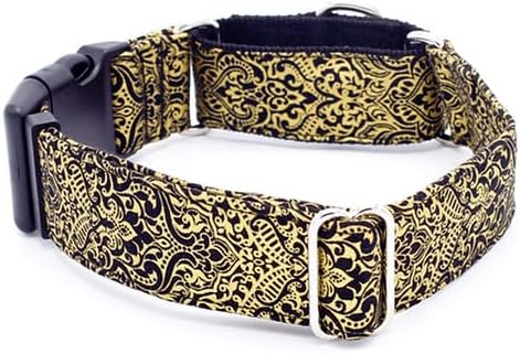 Black and Gold Flourish Collar 5/8" - 2" Width Buckle & Martingale (Martingale w/Buckle Collar, L - 1" Width)