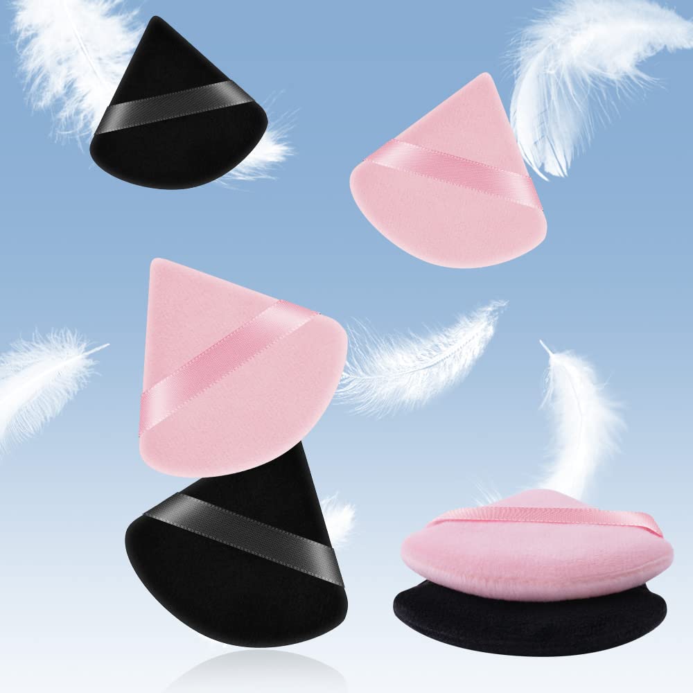 AUAUY 6 PCS Piumino da Cipria, Riutilizzabile Spugnette Triangolari per Trucco, Spugna Fondotinta, per Cipria Sciolta Fard Fondotinta Strumenti per il Trucco Wet And Dry (3 PCS Neri+ 3 PCS Rosa)