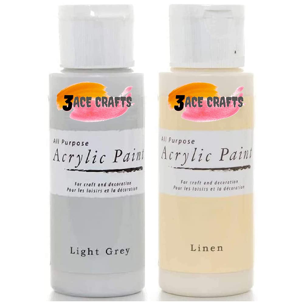 3 Ace Crafts Pack of 2 - Light Grey & Linen - Acrylic Paint 59ml - Decoration Kids, Garden Furniture Ornaments, Outdoor Paints, Air Drying, Modelling Clay, Plastic, Board & Paper
