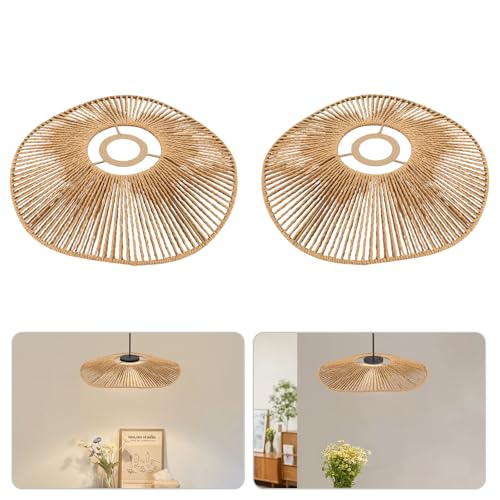 2 Piece Abat-Jour Tissé, Corde Tissée À Main, Rétro En Rotin, Montage Au Plafond, Ombrages Lampe Tissés, Abat-Jour Suspendu, Décors Faits, Convient...