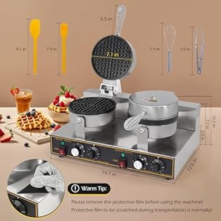 Dyna-Living Waffle Maker 2400W Double Waffle Iron Maker Restaurant Non-stick Round Waffle Machine Commercial Waffle Maker Large Waffle Machine for Hotel, Thicken Stainless Steel