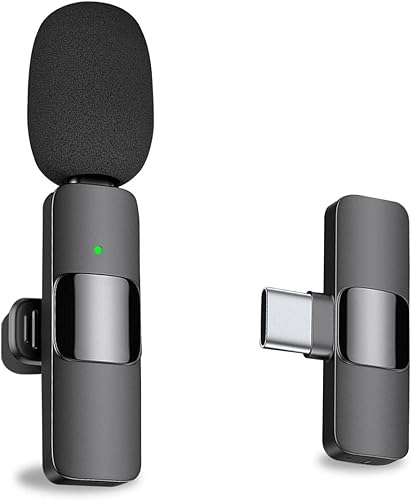 MAYBESTA Micrófono de solapa inalámbrico Lavalier para iPhone, teléfono Android, portátil, mini micrófono Bluetooth con interfaz USB C para YouTube,