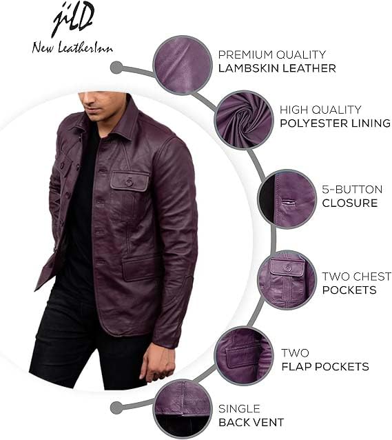 Image of Jild Lambskin Leather Jacket Men Casual Coat - Notched Collar Classic Bond's Style Ultimate Leather Blazer for Men