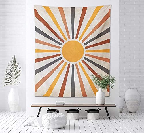 Tapisserie murale soleil et lune rétro pour décoration bohème abricot 330x220cm