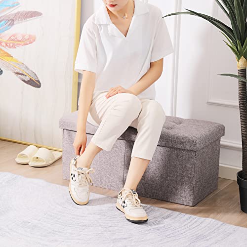 Image of Storage Ottoman Bench Foldable Footrest Foot Stool, 30 inch Fabric Gray | Small Ottoman Foot Rest Seat Shoe Bench Flip-Top forliving Room End of Bed Bedroom Couch Dorm, 80L Folding Upholstered Chair
