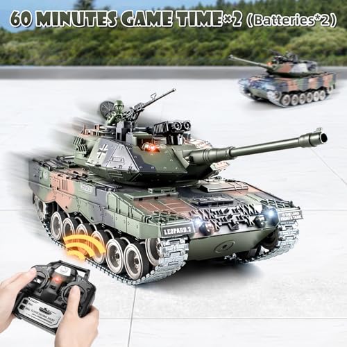 Supdex 1:18 Remote Control Tank, 2.4G Metal German Leopard II RC Tank that Shoot BBS, Army Model Toy with Smoke, Sound,Lights and Recoil, Military RC Vehicle for Adults and Kids 6+Year Old - Thumbnail 6