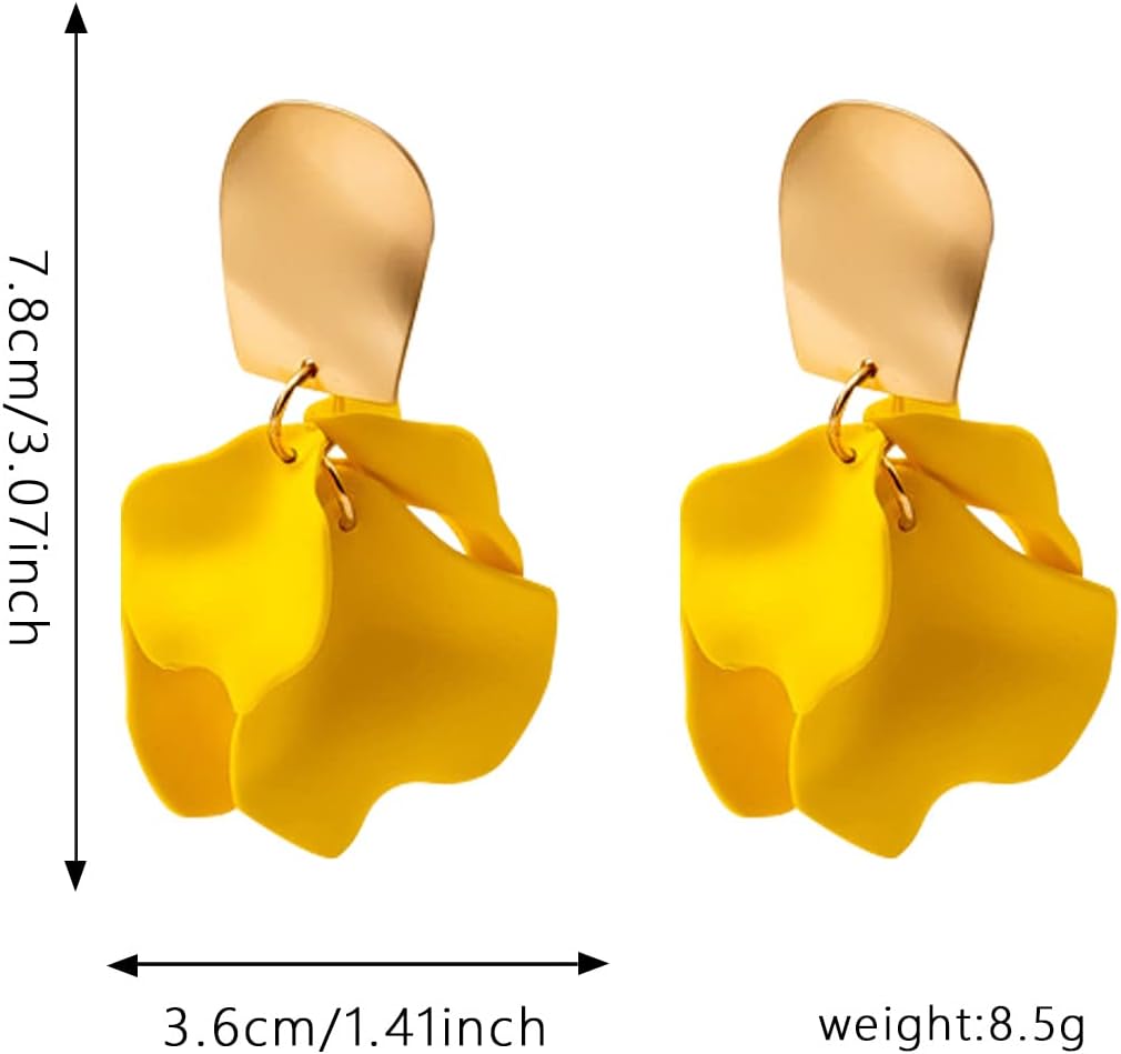 Chic Elegant Boho Red Rose Petal Dangle Resin Acrylic Tiered Matte Flower Earrings Statement Exaggerated Floral Tassel Earrings for Women - Image 4