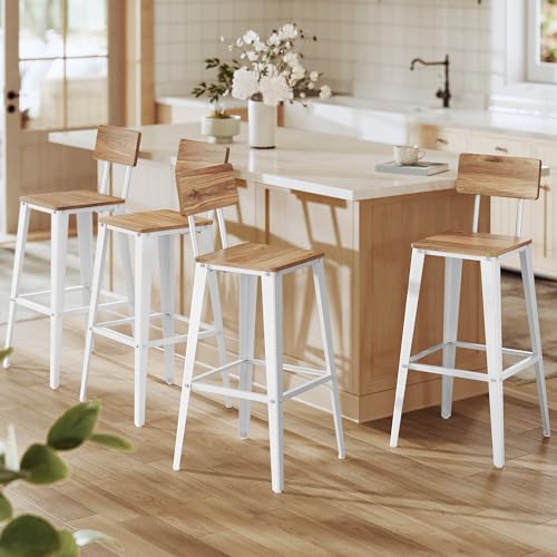 VASAGLE Set of 4 Bar Stools, Bar Height Stools, 29.1 Inches Tall Barstools with Back, Counter Bar Chairs for Kitchen Island, Steel Frame, Industrial Style, Easy Assembly, Wheat Brown and Clo