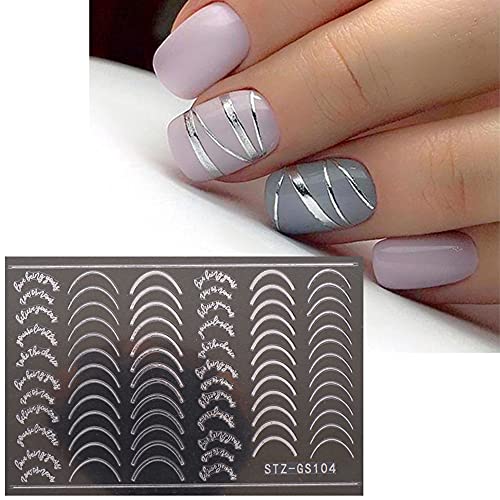 Line Nail Stickers, 3D Self-Adhesive Metallic Nail Decals Rose Gold French Nail Decals Wave Stripe Lines Nail Design Striping Tape Adhesive Diy Nail Decoration (6 Sheets) #TOP4