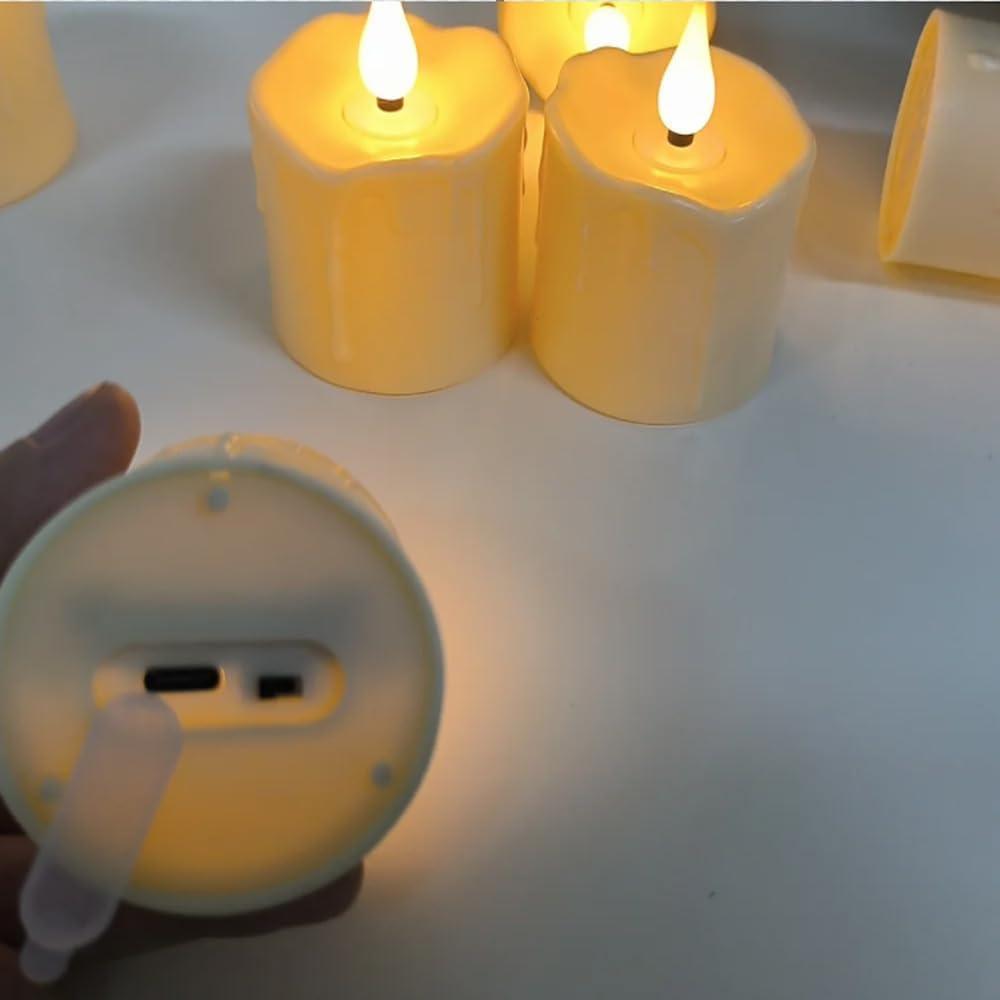 Rechargeable Tea Lights Flickering Timer Flameless Candles with Remote, 6pcs LED Tealight Votive Candles for Halloween Xmas Party Home Decor Wedding Table Centerpieces