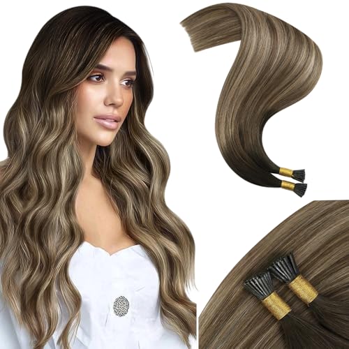 Image of Moresoo I Tip Hair Extensions Human Hair Golden Brown Blonde Ombre 14 Inch | 40g 50 strands, lightweight i tip hair extensions for fine hair, adds targeted fullness for parties and daily styling