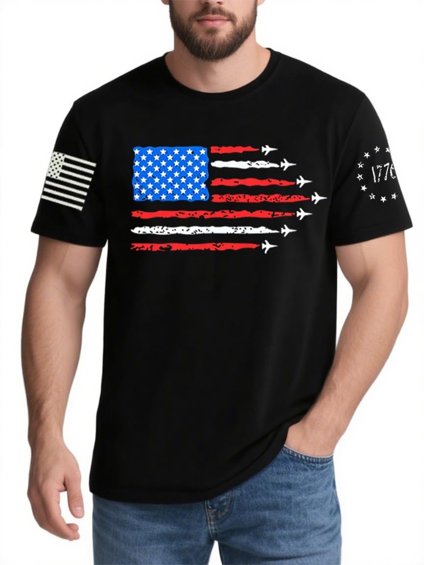 Ohokama American Flag T-Shirt Memorial Day Red Blue White Star Stripes 1776 Independence Day T-Shirt Size M L XL XXL 3XL