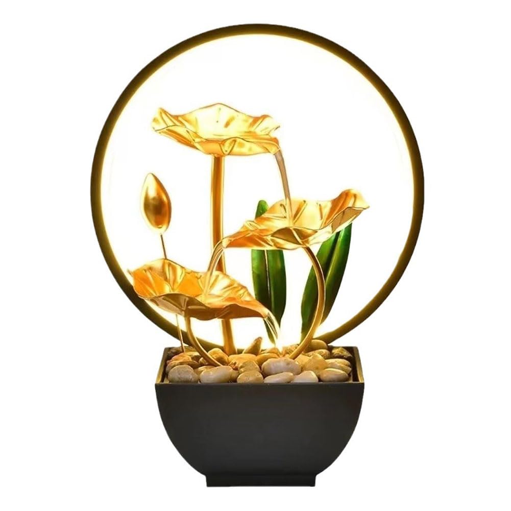 Kobona Usb Water Pump Tiered Lotus Leaf Flowing Water Fountain With Natural Rocks & Led Ring Light Desktop Waterfall Decor Usb Powered For Office Living Room Decor