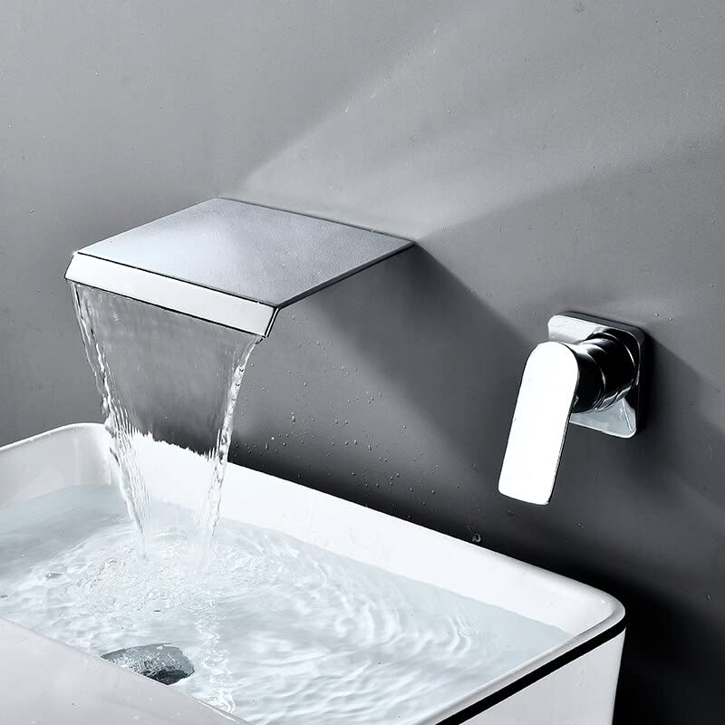 Mitigeur d'évier cascade chrome : robinet mural de salle de bain avec jet anti-éclaboussures