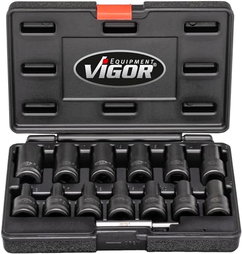 ViGOR Spiralnutenausdreher-Einsatz Satz V2404N, Betätigung von Muttern mit rundgedrehten Köpfen, 1/2 Zoll (12,5 mm) Vierkant Antrieb, Außen Schraubenausdreher Profil