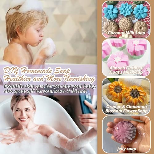Image of Soap Molds Silicone Flower Shapes 3-Pack, Chocolate Ice Cube Cake Candy Gelatina Rose Molds Bath Bomb Different Floral Molds, Homemade DIY Non-Stick Craft Food Grade Molds BPA Free Tray Molds