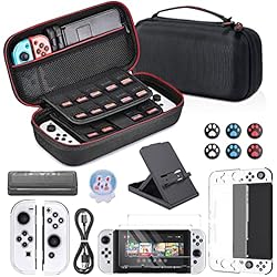 Younik Paquete de Accesorios para Switch OLED, 16 en 1 Kit de Accesorios Incluye una Funda de Transporte para Switch OLED, Funda Protectora para la Consola y J-con, una Funda para Juegos de la Switch