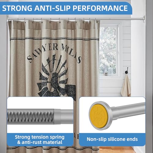 Image of CorkLatta Matte Silver Shower Curtain Rod,1 Inch Diameter Stainless Steel Adjustable Spring Tension Rods 32 to 92 inch,with Holders,Anti-Slip,Curtain Rods No Drilling(1 Pack)