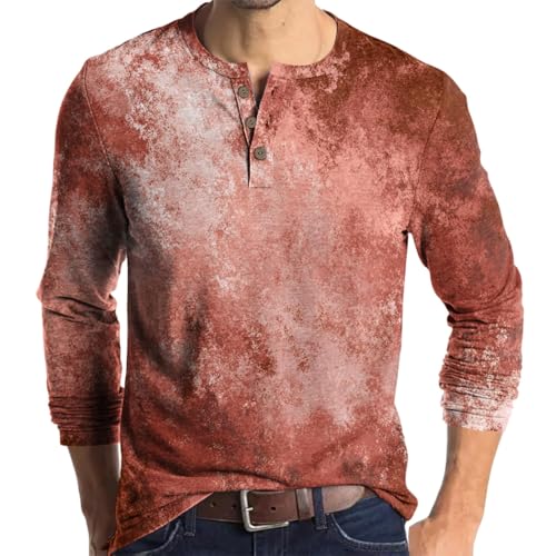 Image of Men's T-Shirts Long Sleeve Henley Men's White T Shirts Casual Tie Dye Shirts Slim Fit Spring Casual Comfortable Breathable Meetup Daily Wine XL