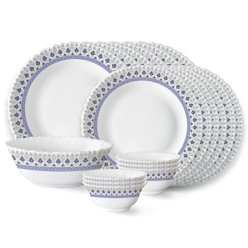 Image of Larah by Borosil Ocean Fluted Series Opalware Dinner Set | 19 Pieces for Family of 6 | Microwave & Dishwasher Safe | Bone-Ash Free | Crockery Set for Dining & Gifting | Plates & Bowls | White