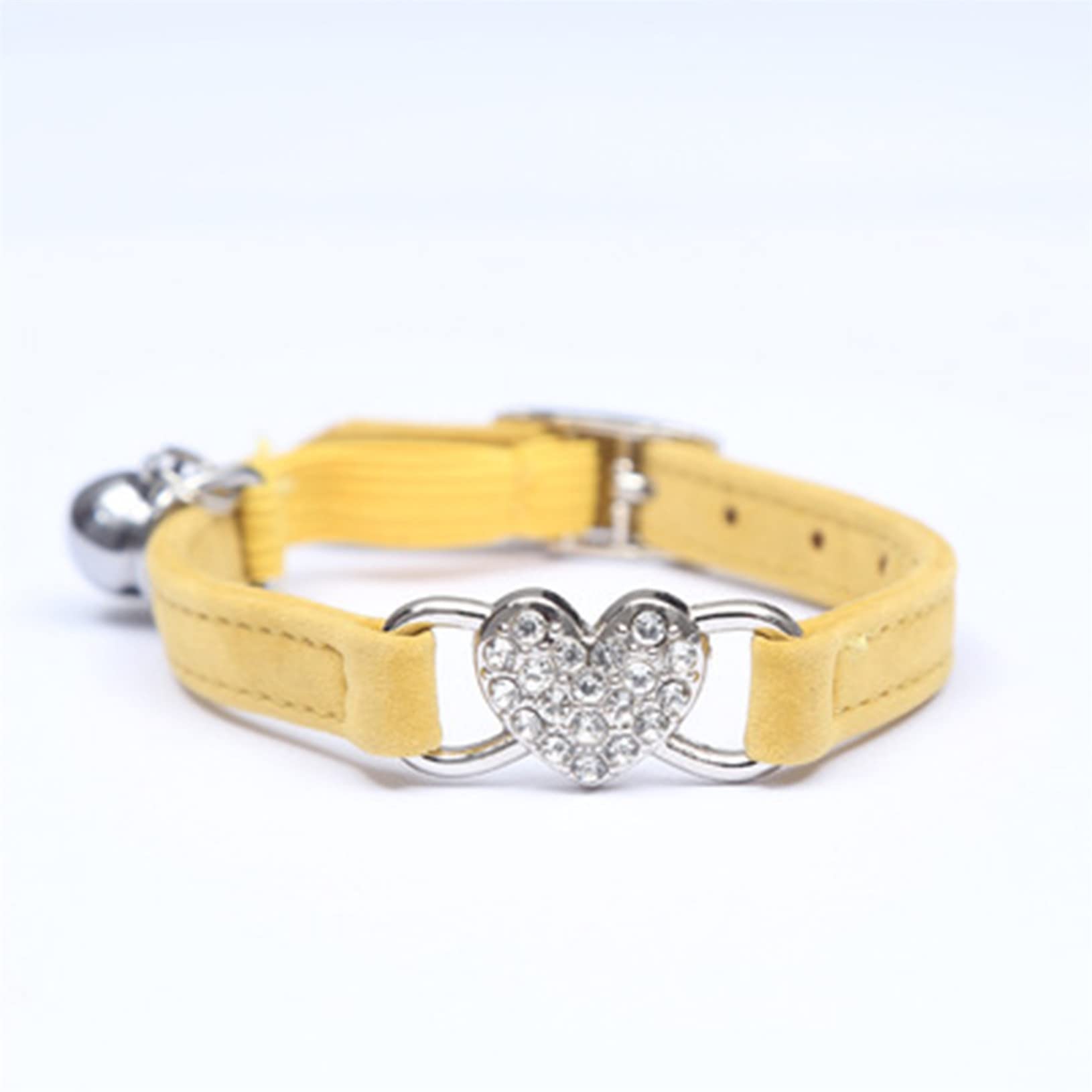 Rhinestone Cat Collar Heart Bling Cat Collar Valentine's Day Cat Collar Soft Collar with Rhinestone Love Heart Adjustable Safety Cat Collar with Bell for Kitty Pet Supplies,Yellow