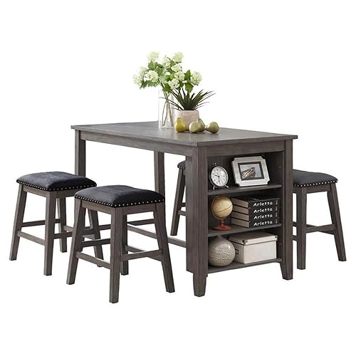 Pemberly Row 5-Piece 3-Shelf Wood Counter Height Dining Set in