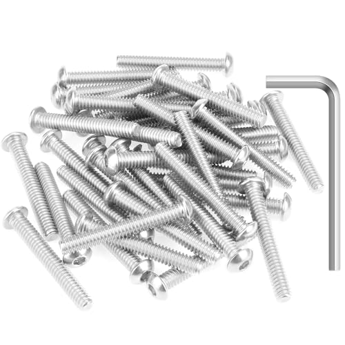 Image of 40 Pieces 1 /4-20 x 1-3 /4 inch Button Head Socket Cap Screws Bolts, HELIFOUNER 304 Stainless Steel (18-8) Screws, Bright Finish, Fully Threaded