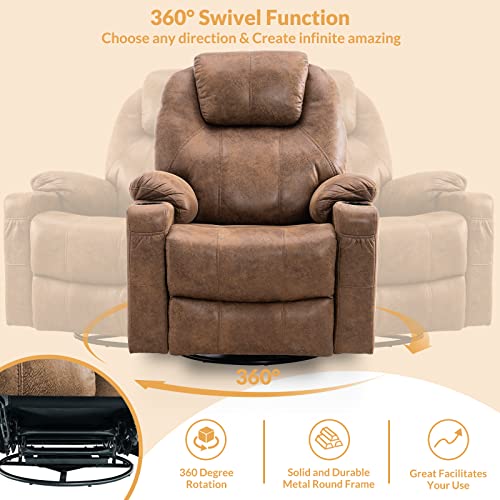 Sillón giratorio masaje marrón piel sintética miniatura 4